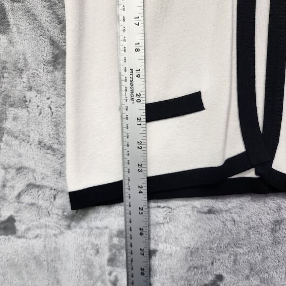 Vintage Notations Sweater Womens M White Black Tie Front Preppy Rayon Nylon Knit - Picture 9 of 10